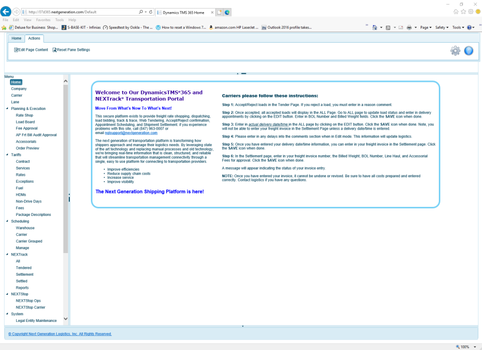 screenshot of Dynamics TMS